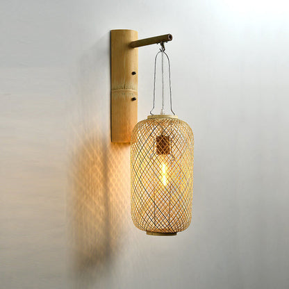 Bamboo Weaving Column Lantern 1-Light Wall Sconce Lamp
