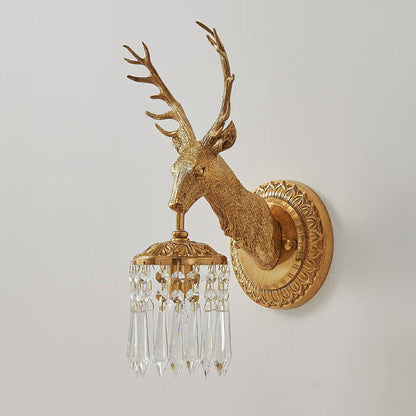 Luxury Deer Head Brass Crystal 1-Light Wall Sconce Lamp