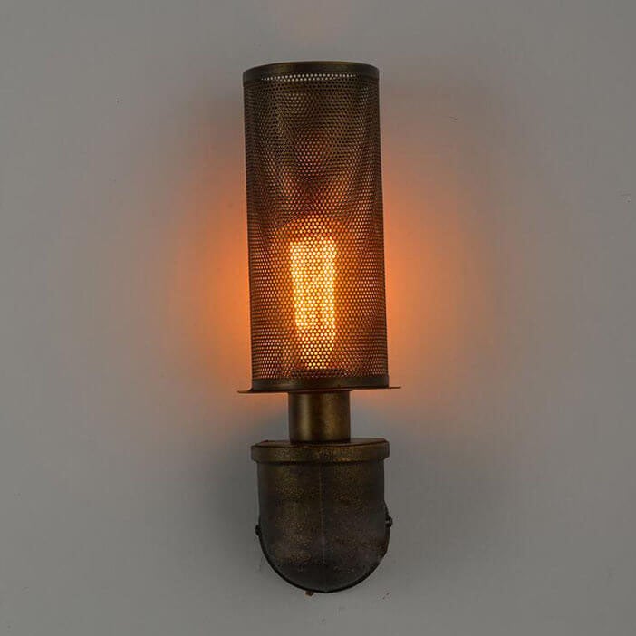 Vintage Cylinder Pipe Metal Mesh 1-Light Wall Sconce Lamp