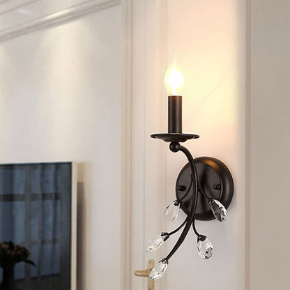 European Wrought Iron Crystal 1-Light Wall Sconce Lamp