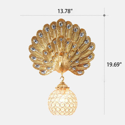 European Crystal Peacock Shape 1-Light Wall Sconce Lamp