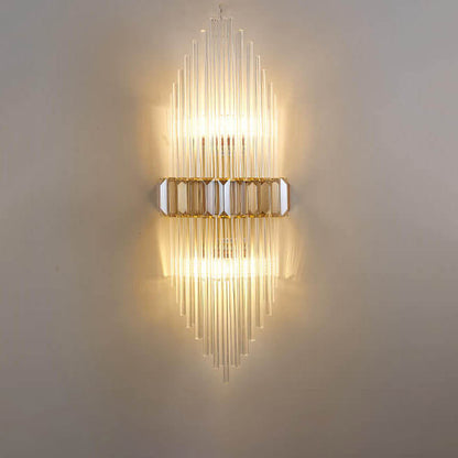 Modern Brass Crystal Tubular 2-Light Wall Sconce Lamp