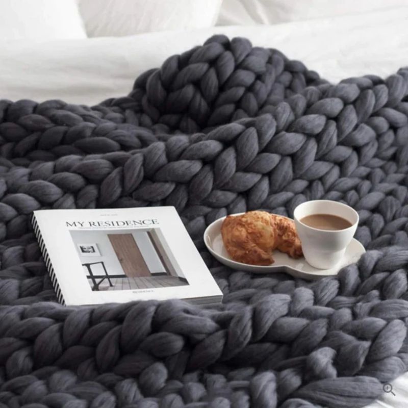 Hand Knitted Wool Blanket, Open Weave