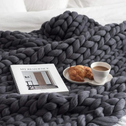 Hand Knitted Wool Blanket, Open Weave