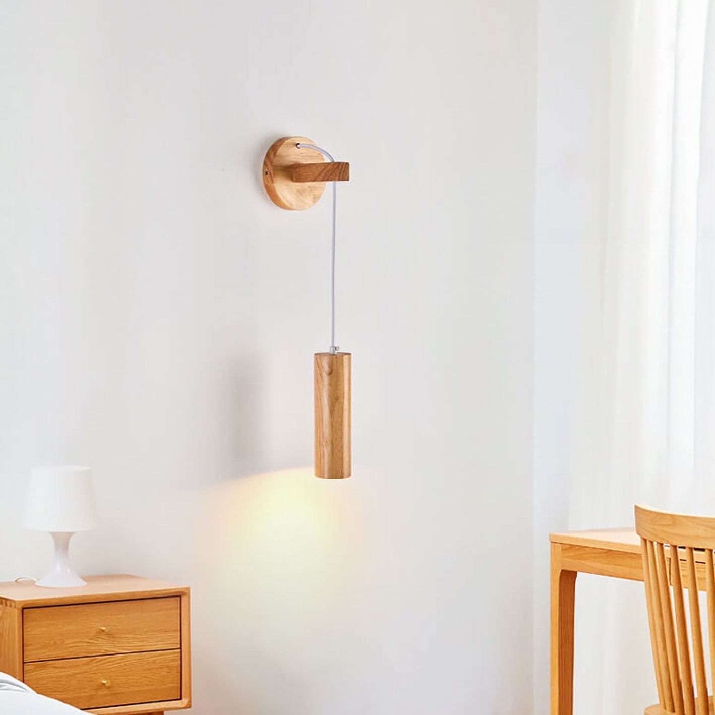 Minimalist Solid Wood Cylinder Column LED Wall Sconce Lamp