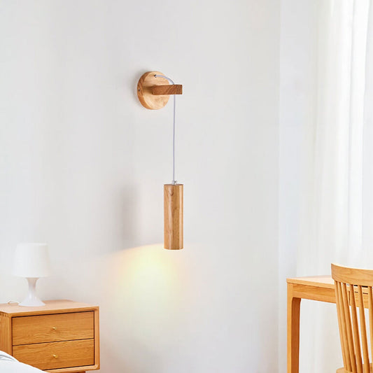 Minimalist Solid Wood Cylinder Column LED Wall Sconce Lamp