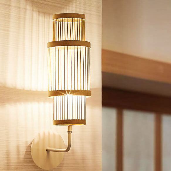 Modern Bamboo Weaving Cylindrical 1-Light Wall Sconce Lamp