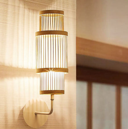 Modern Bamboo Weaving Cylindrical 1-Light Wall Sconce Lamp