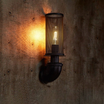 Vintage Cylinder Pipe Metal Mesh 1-Light Wall Sconce Lamp