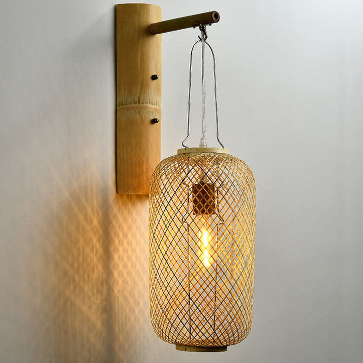 Bamboo Weaving Column Lantern 1-Light Wall Sconce Lamp