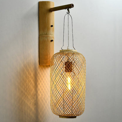 Bamboo Weaving Column Lantern 1-Light Wall Sconce Lamp