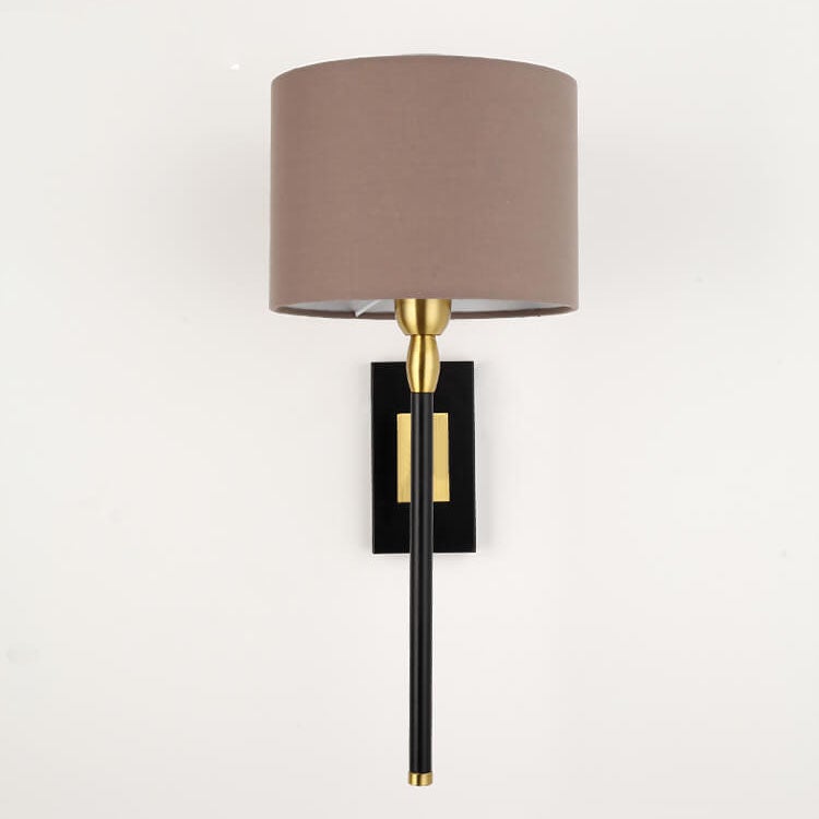 Coffee Fabric Cylinder Shade 1-Light Wall Sconce Lamp