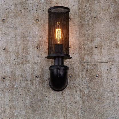 Vintage Cylinder Pipe Metal Mesh 1-Light Wall Sconce Lamp