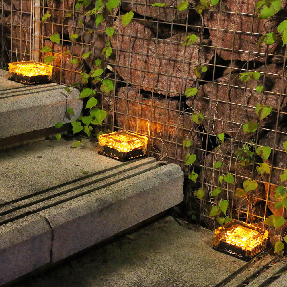 Solar LED Ice Brick Waterproof Glass Ground Light Garden Light