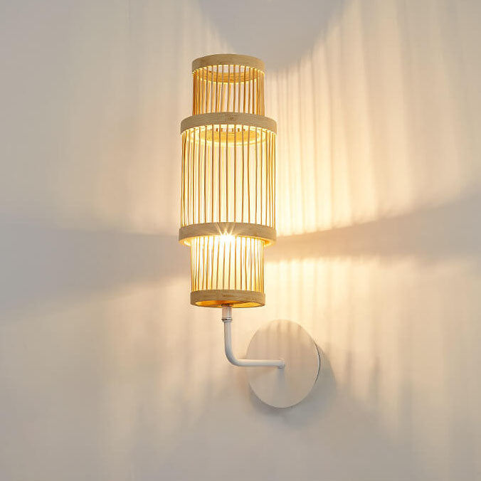 Modern Bamboo Weaving Cylindrical 1-Light Wall Sconce Lamp