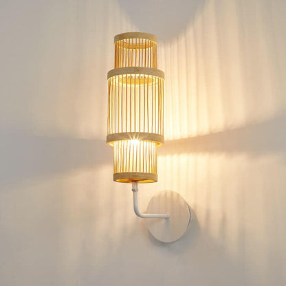 Modern Bamboo Weaving Cylindrical 1-Light Wall Sconce Lamp