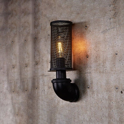 Vintage Cylinder Pipe Metal Mesh 1-Light Wall Sconce Lamp