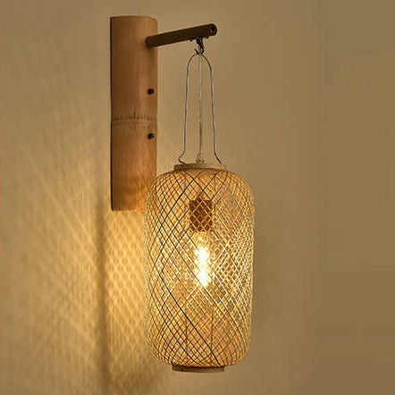 Bamboo Weaving Column Lantern 1-Light Wall Sconce Lamp