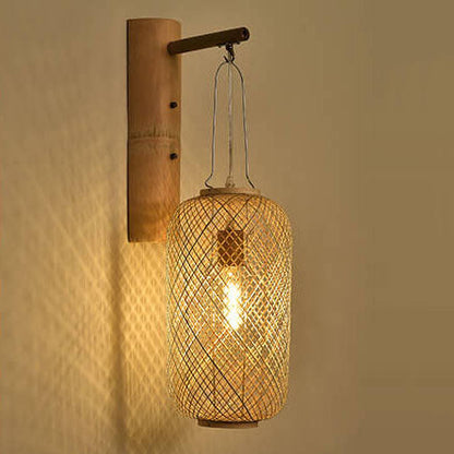 Bamboo Weaving Column Lantern 1-Light Wall Sconce Lamp