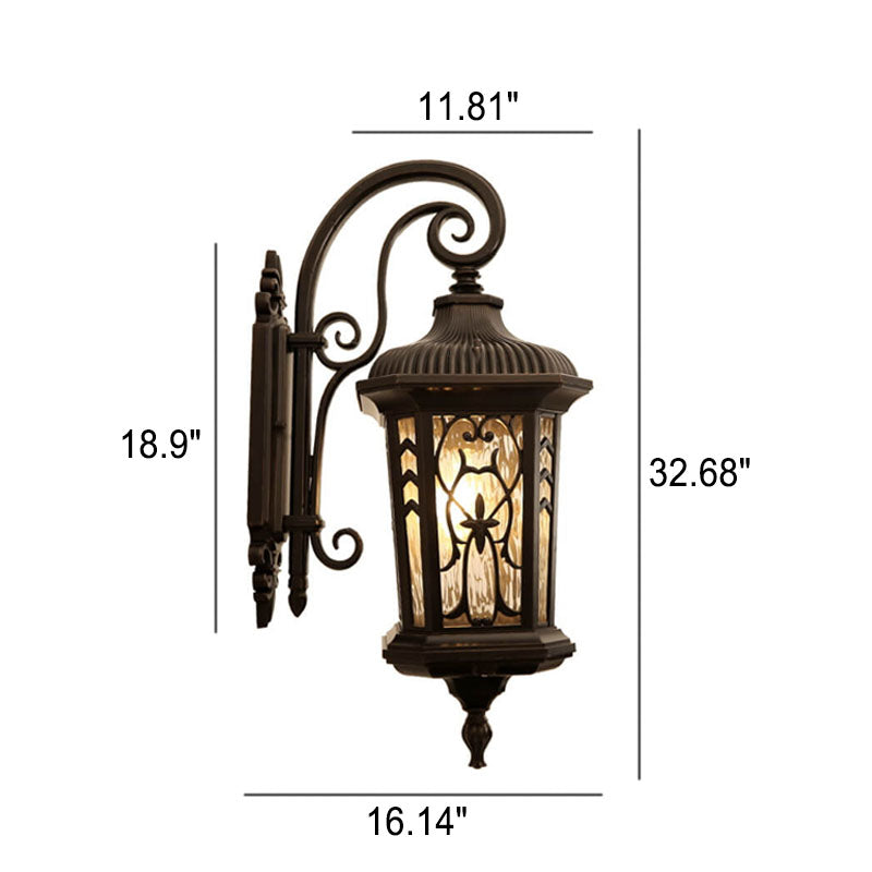 Outdoor Carved Cage Aluminum Glass 1-Light Wall Sconce Lamp