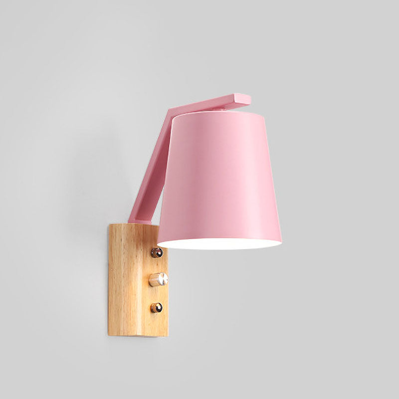Nordic Solid Wood Cylindrical 1-Light Wall Sconce Lamp