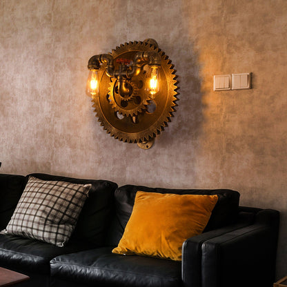 Gear-shaped Wrought Iron 1/2-Light Wall Sconce Lamp