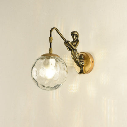 Vintage Rustic Mermaid Orb 1-Light Wall Sconce