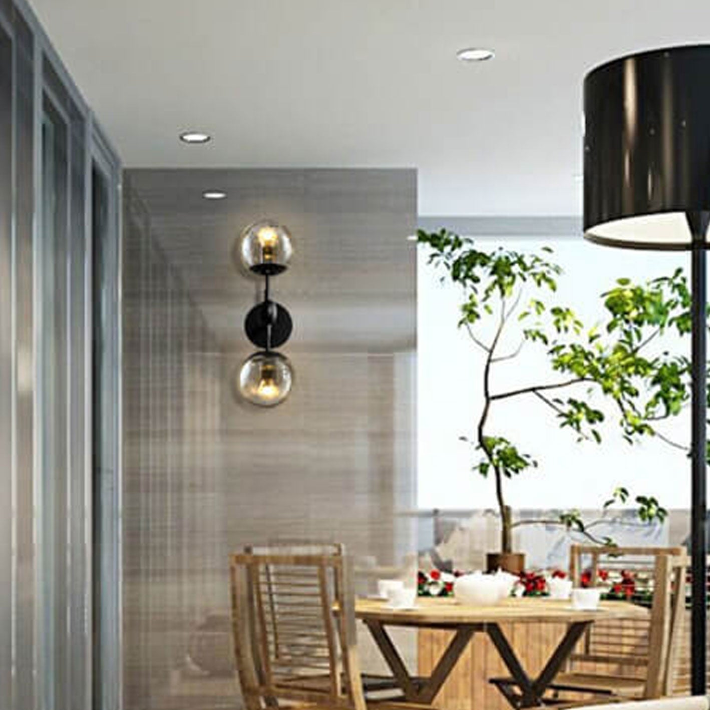 Minimalist Glass Wrought Iron 2-Light Wall Sconce Lamp