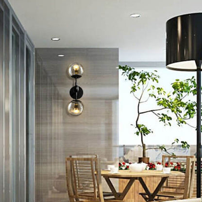Minimalist Glass Wrought Iron 2-Light Wall Sconce Lamp