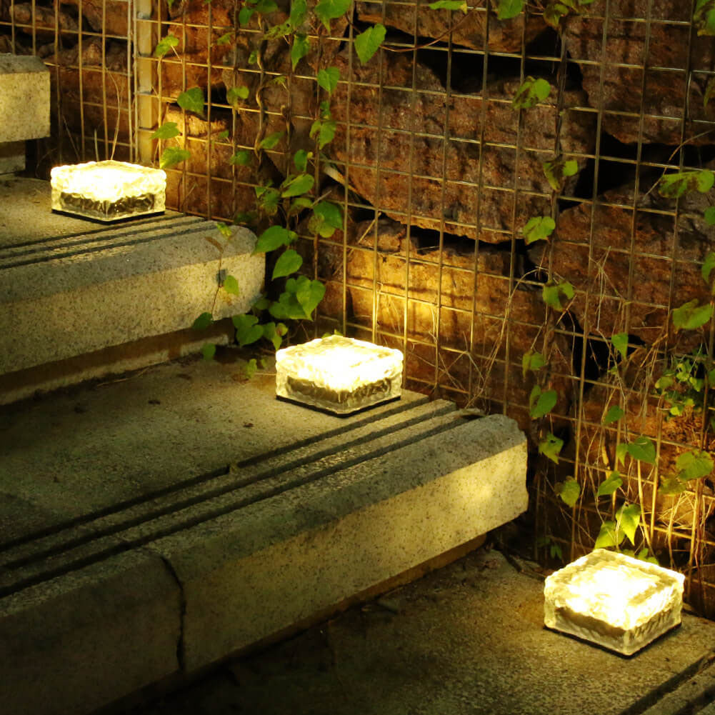 Solar LED Ice Brick Waterproof Glass Ground Light Garden Light
