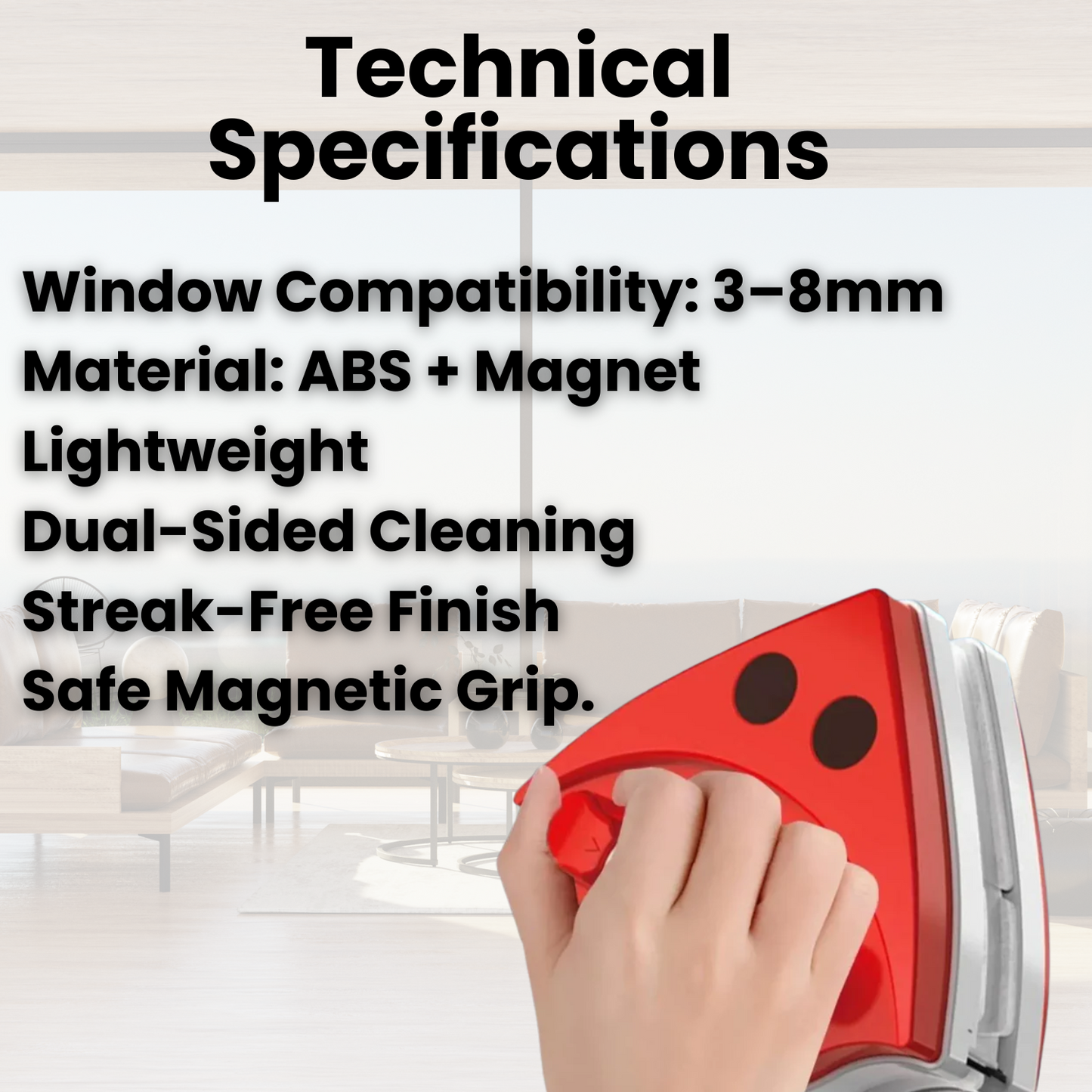Magnetic Window Cleaner with Dual-Sided Pads