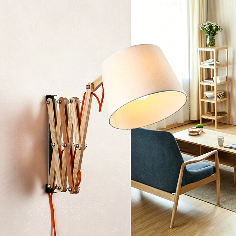 Linen Iron Retractable Rotating 1-Light Wall Sconce Lamp