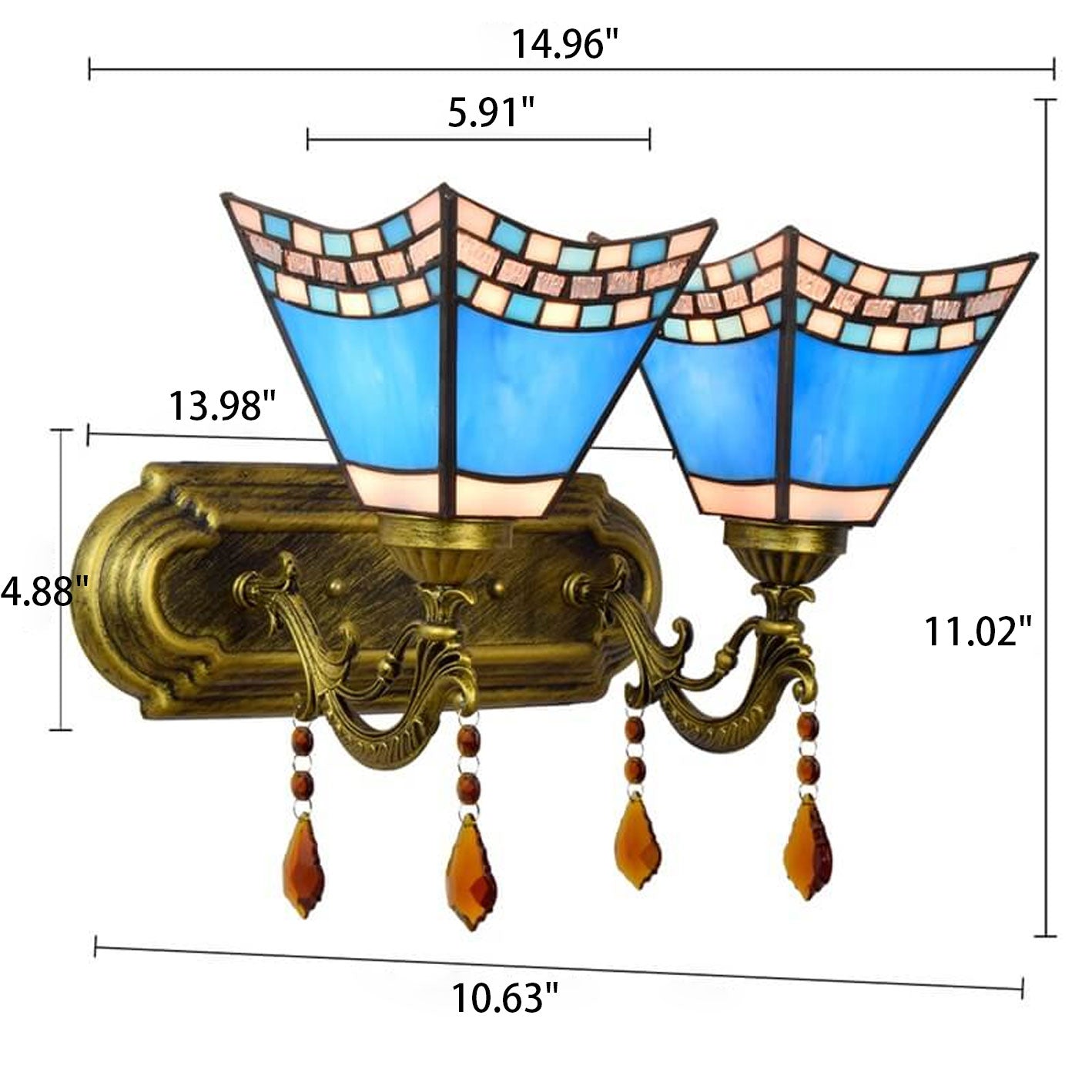 Tiffany Blue Glass Crystal 2-Light Wall Sconce Lamp