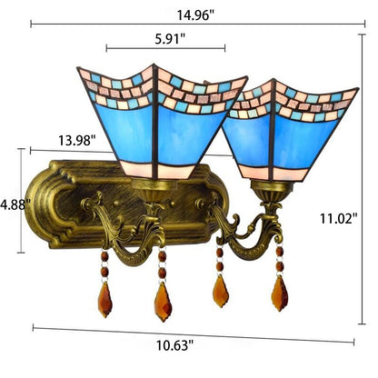 Tiffany Blue Glass Crystal 2-Light Wall Sconce Lamp