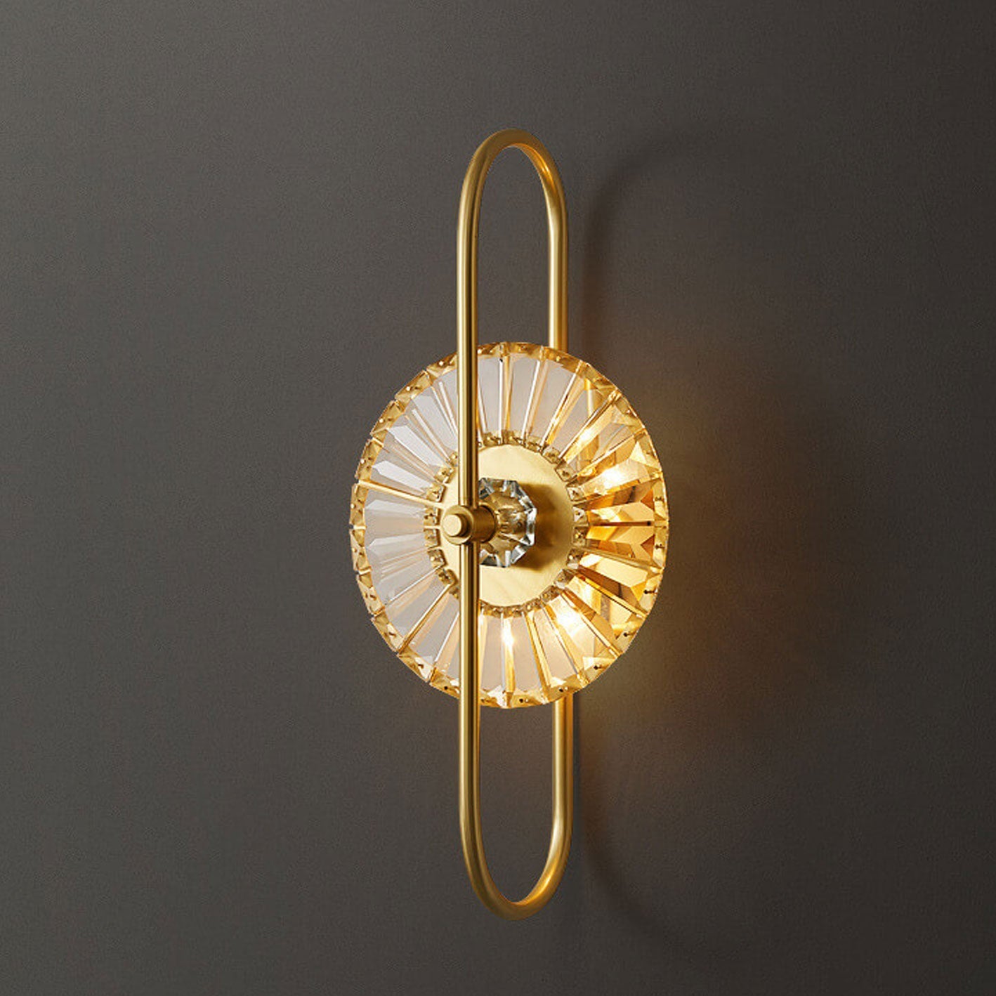 Brass Crystal Geometric Ring 2/3 Light Wall Sconce Lamp