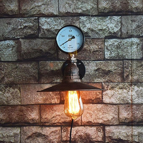 Wrought Pipe Temperature Gauge 1-Light Wall Sconce Lamp