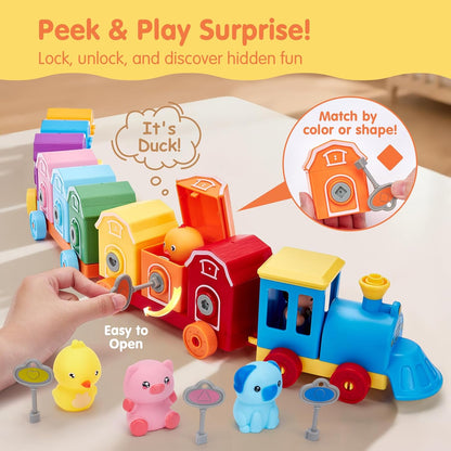 Wooden Train Set with Farm Animals
