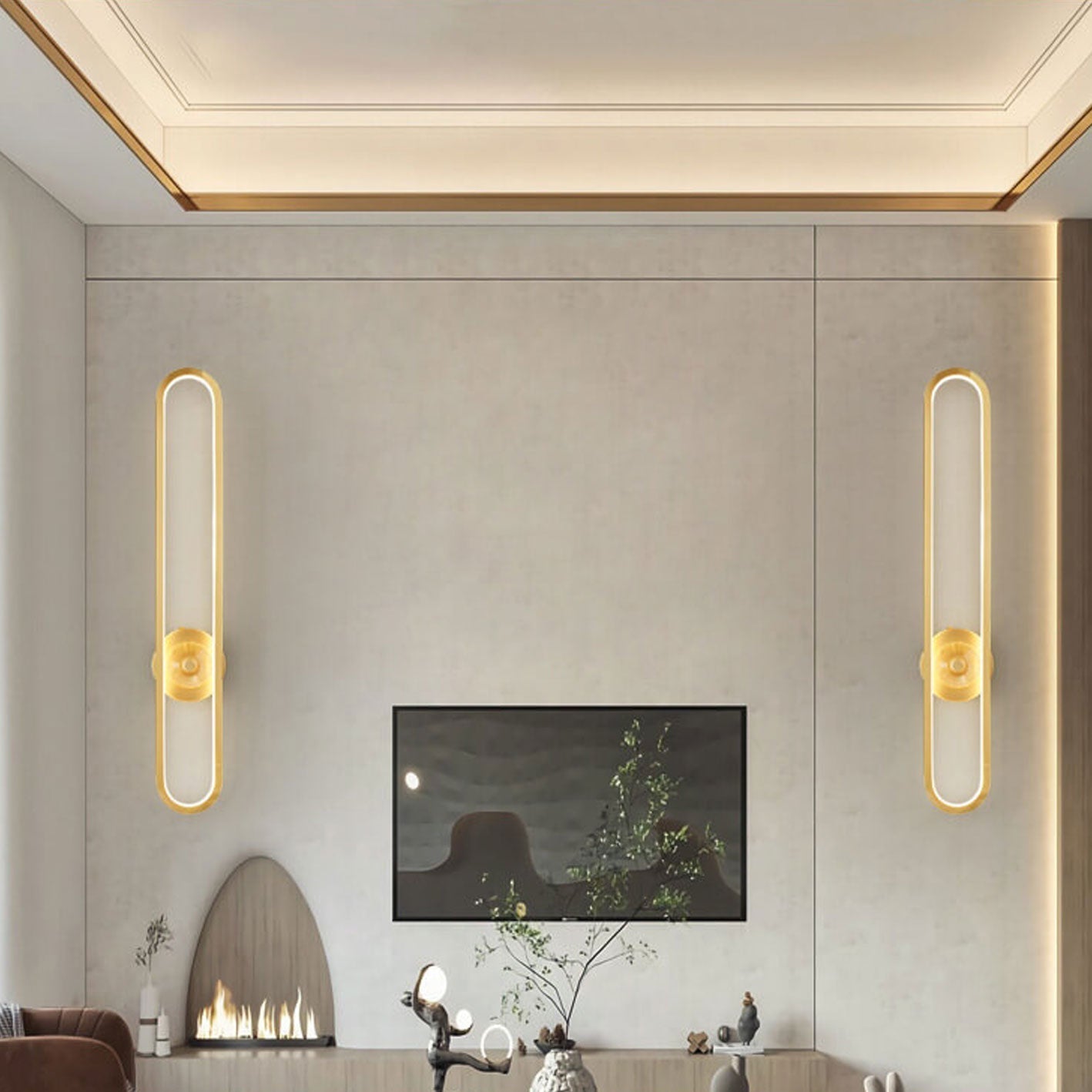 Light Luxury Full Brass Long Ring LED Wall Sconce Lamp