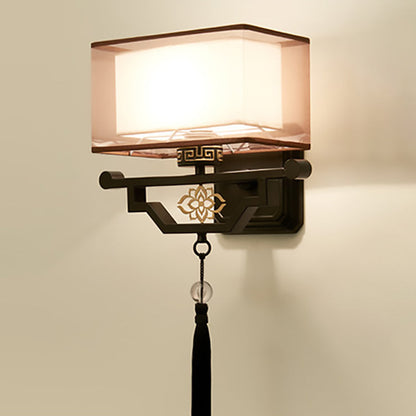 Chinese Embroidered Iron Fabric 1-Light Wall Sconce Lamp