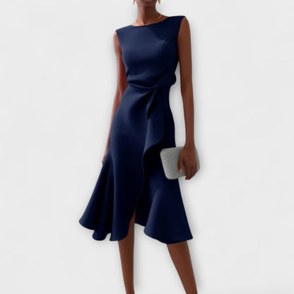 Asymmetric Midi Dress with Draped Hem