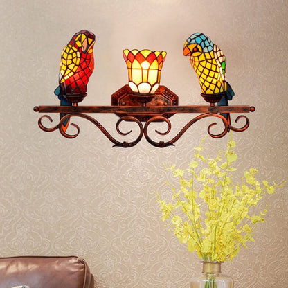 Tiffany European Parrot Decorative 3-Light Wall Sconce Lamp