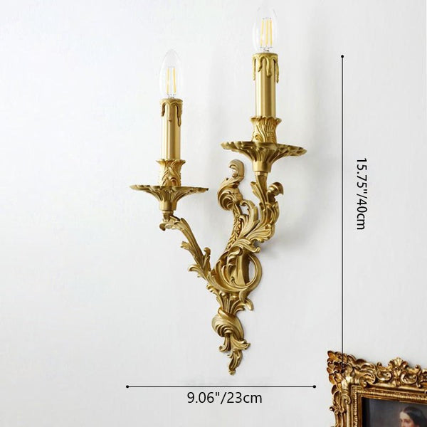French Brass Candelabra Carved 2/3 Light Wall Sconce Lamp