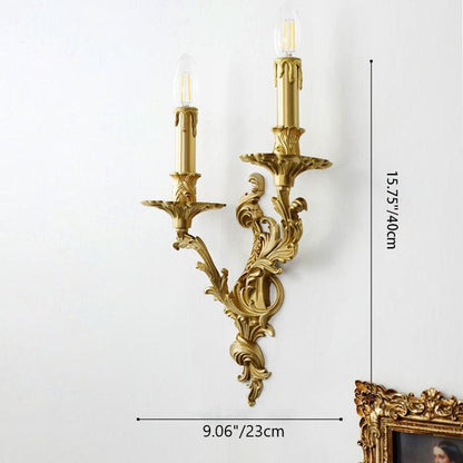 French Brass Candelabra Carved 2/3 Light Wall Sconce Lamp
