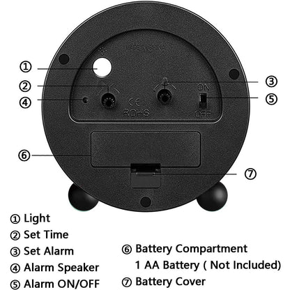 Compact Analog Alarm Clock with Night Light