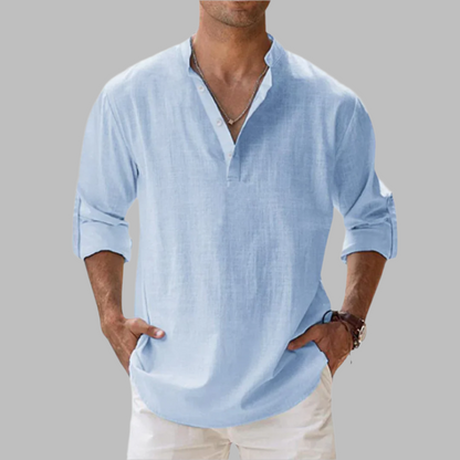 Linen Button-Down Shirt with Relaxed Fit & Collar