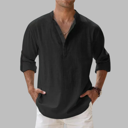 Linen Button-Down Shirt with Relaxed Fit & Collar