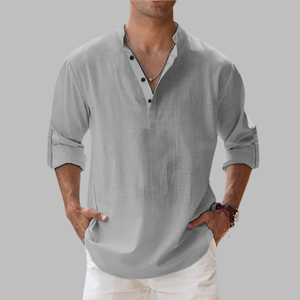 Linen Button-Down Shirt with Relaxed Fit & Collar