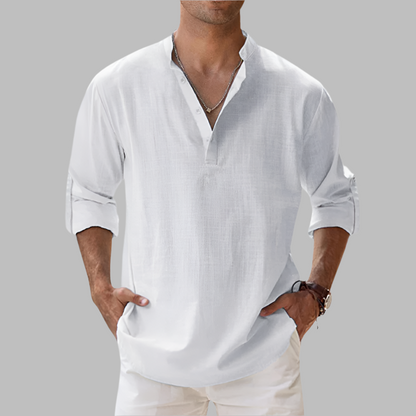 Linen Button-Down Shirt with Relaxed Fit & Collar