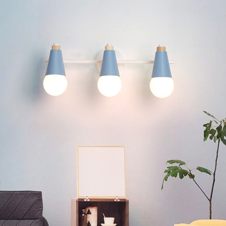 Simplicity Wood Iron Horn Cone 1/2/3 Light Wall Sconce Lamp