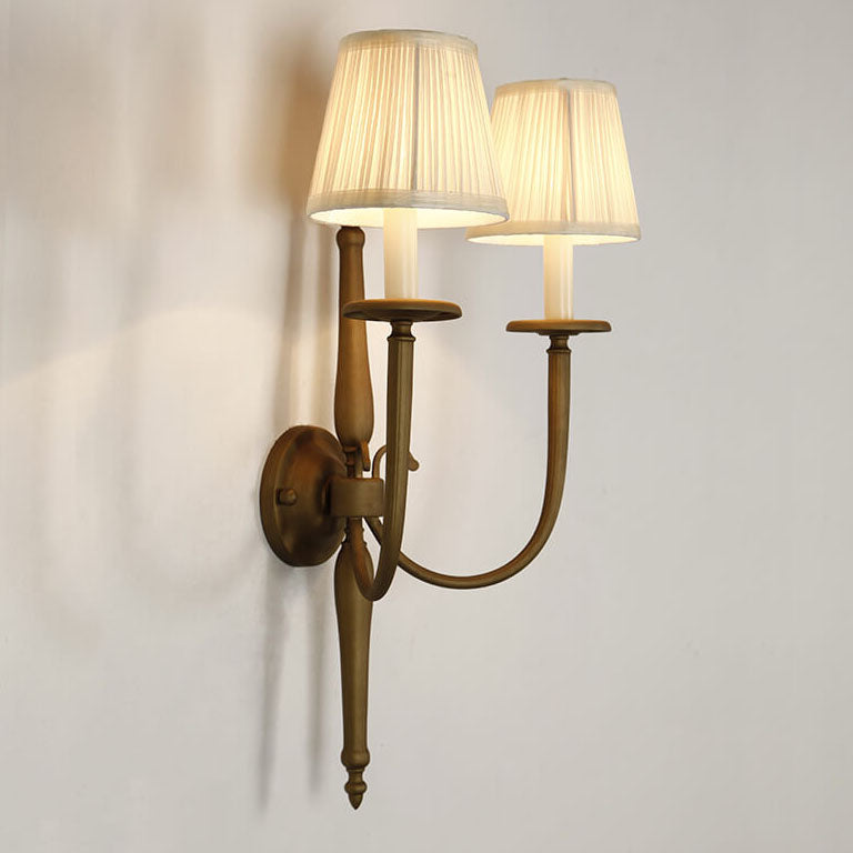 Fabric Iron Cone Candelabra 2-Light Wall Sconce Lamp